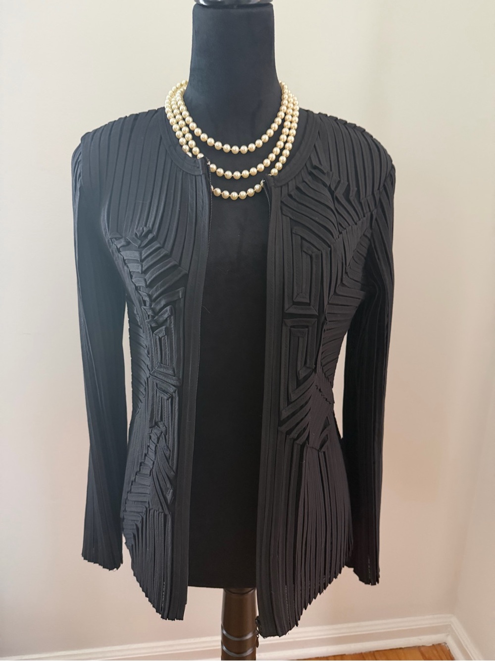 Obstinee by IKA Vintage Black Size 8 Textured Open-Front Women's Jacket NWT